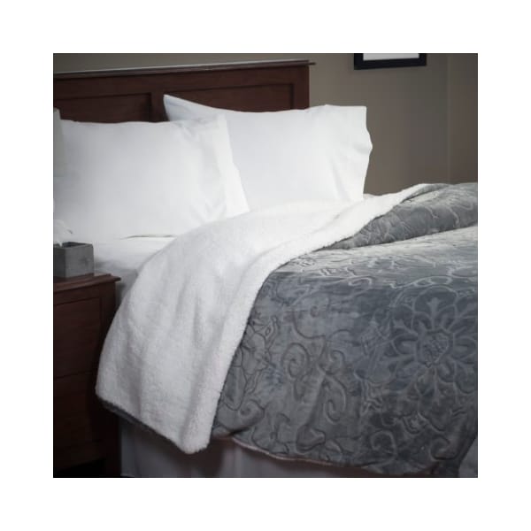 Hastings Home Hastings Home Floral Etched Fleece Blanket with Sherpa-F/Q-Grey 861587HMV - main